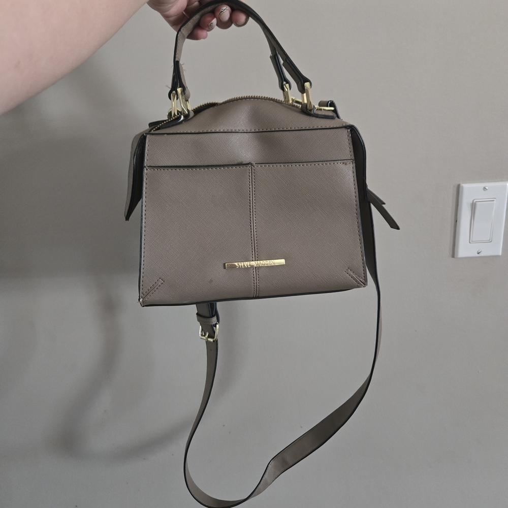 Steve Madden Taupe Crossbody Satchel with Gold Hardware